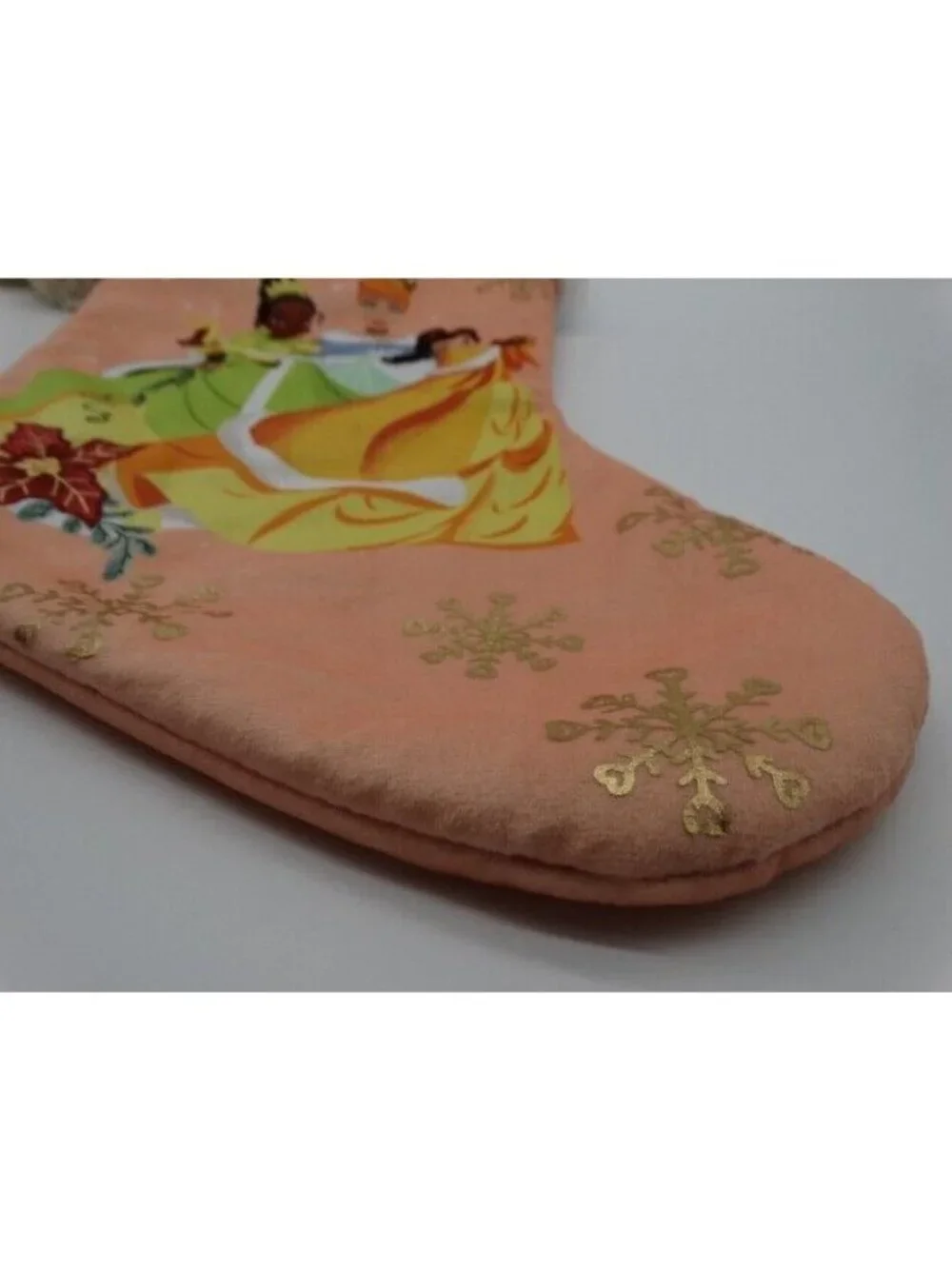Disney Princess Christms Stocking Tiana Cinderella Belle Peach & White 20